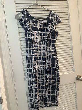 Navy and White Abstract Plaid Midi dress